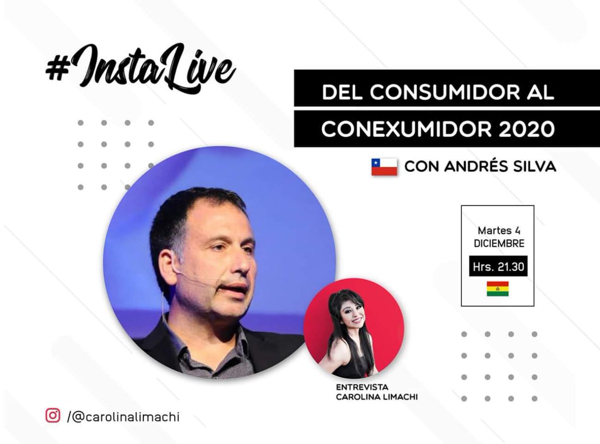 Hoy en #instalive con @carolinalimachi estaremos desde las 21:30 hora de #Bolivia conversando acerca de los nuevos consumidores y el #conexumidor