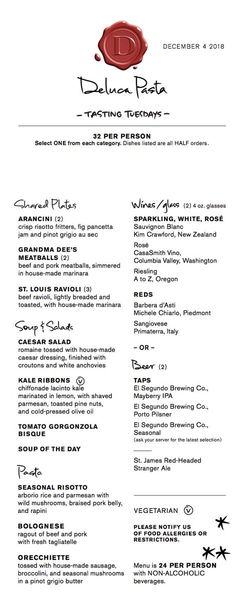 delucapasta's tweet photo. Noodling around for #TastingTuesday Here's tonight's special menu:  https://t.co/j6ufU37N1w #freshpasta #rollingoutthedough #seasonal #fresh #wine https://t.co/3TTMIFIWG6