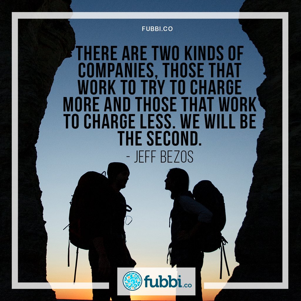 FubbiCo's tweet photo. "There are two kinds of companies, those that work to try to charge more and those that work to charge less. We will be the second." - Jeff Bezos #jeffbezos #influencer #marketing #contentcreators #onlinemarketing #digitalmonetizationstrategies #B2B  #fubbi https://t.co/c5bJjtQMRs
