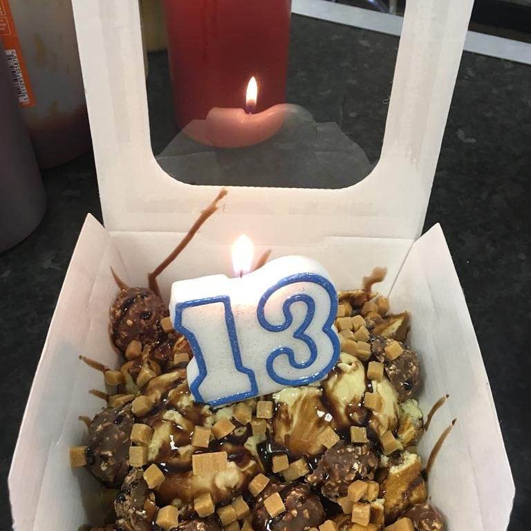 thewafflecorner's tweet photo. A birthday waffle for one of our customers, hope you enjoyed!! https://t.co/Rz8bQrmFzp