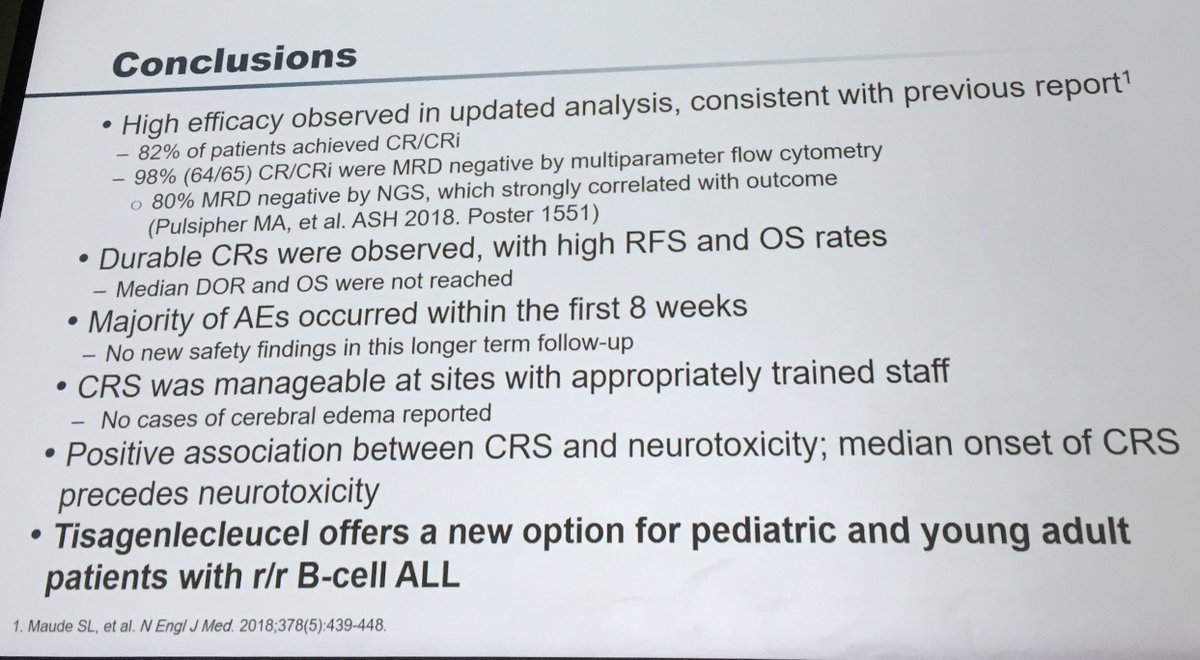 MDedgeHemOnc's tweet photo. Update of #ELIANA trial shows durable CRs in young patients with relapsed/refractory #BcellALL. #tisagenlecleucel #CARTcell #leukemia #ASH18 #ASH2018 abstract895 https://t.co/hraOkchMI6