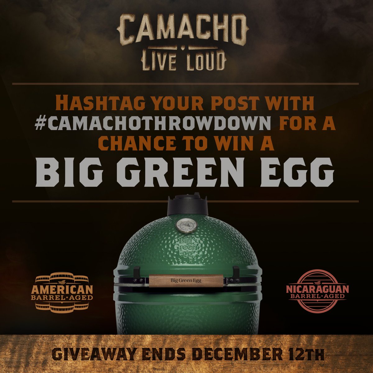 What’s your pick? #AmericanBarrelAged or #NicaraguanBarrelAged? Post a photo of how you pair your favorite Camacho cigar on your public profile with #CamachoThrowdown for a chance to win a #BigGreenEgg. Winner will be selected December 12th.