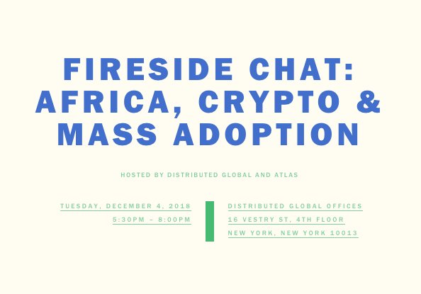 ACX_Network's tweet photo. To our New York based followers: Join us tonight for our Fireside Chat on Africa, Crypto, and Mass Adoption. We are co-hosting the event with @DistributedG. It will feature speakers from Atlas, @GetGalileo and @SesoGlobal. See you there! 
https://t.co/JrPnMcoeby https://t.co/73qeegklP0