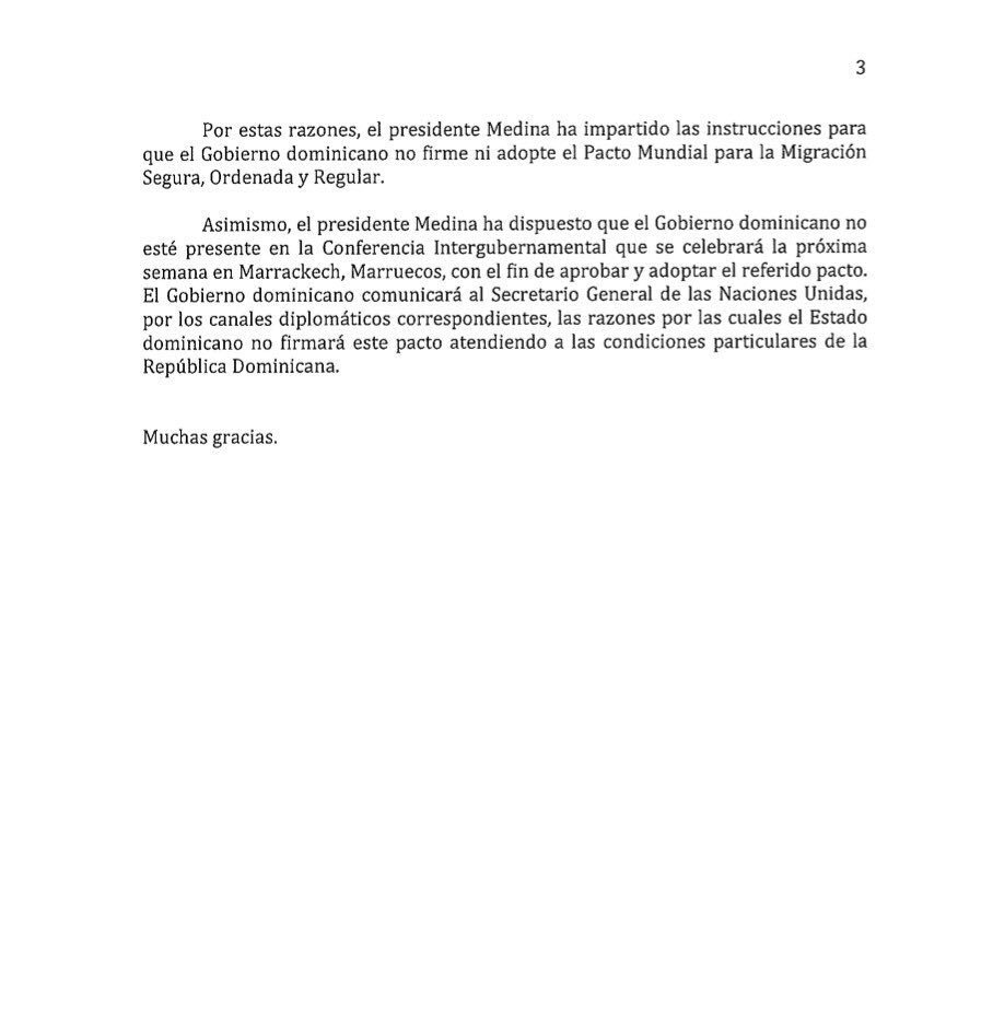 MAXCOMSA's tweet image. Gobierno dominicano no firmará ni adoptará el Pacto Mundial de Migración propuesto por la ONU.
Esta es la posición del Gobierno dominicano sobre el Pacto Mundial para la Migración Segura, Ordenada y Regular de la ONU a ser conocido por los países miembros el 10 y 11 de diciembr