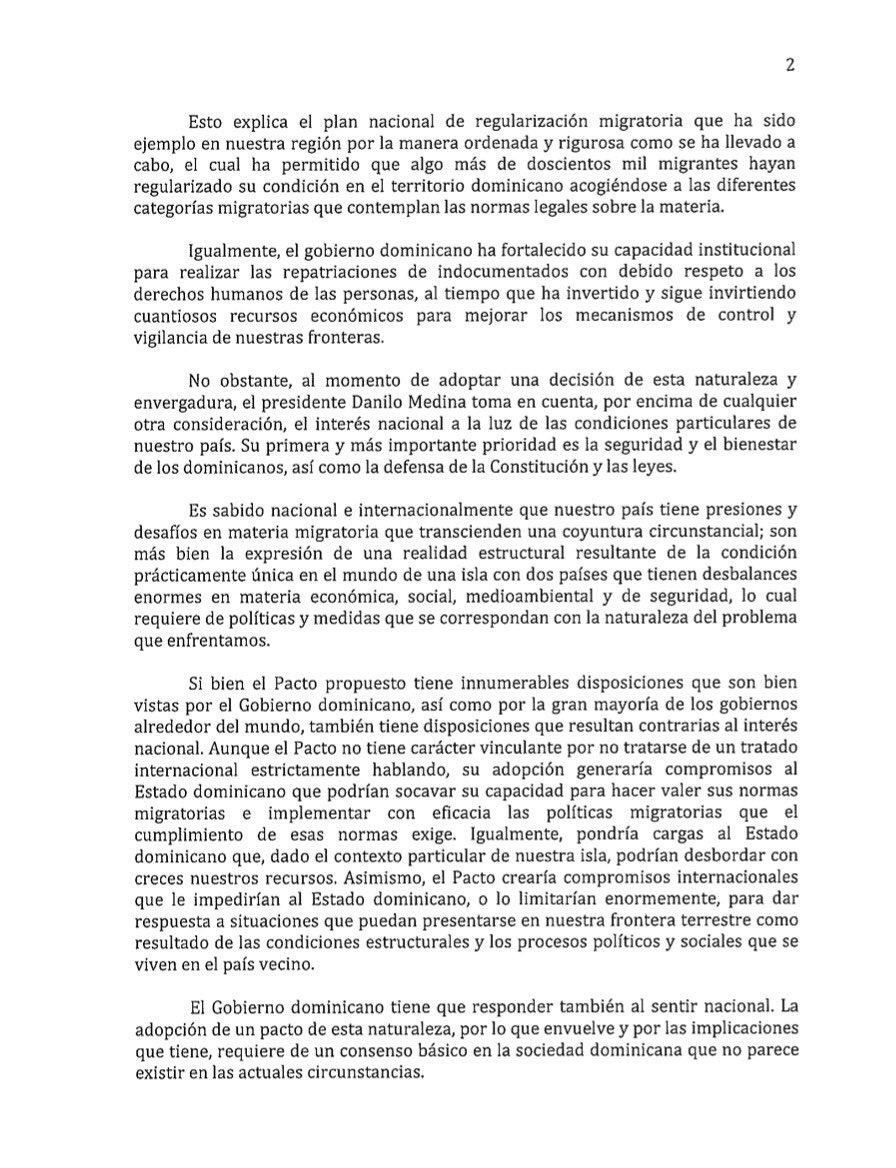 MAXCOMSA's tweet image. Gobierno dominicano no firmará ni adoptará el Pacto Mundial de Migración propuesto por la ONU.
Esta es la posición del Gobierno dominicano sobre el Pacto Mundial para la Migración Segura, Ordenada y Regular de la ONU a ser conocido por los países miembros el 10 y 11 de diciembr