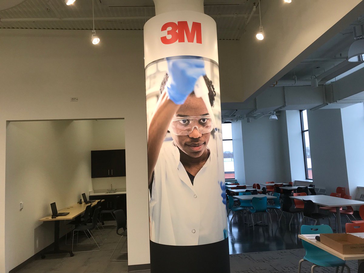 JA_North_'s tweet photo. The first of our career industry pillar wraps were installed today. Thanks @3M, Hubbard Broadcasting, @MAMortensonCo, and @Securian for giving kids a visual way to learn about careers! #JAUM #WorkReadyMN https://t.co/fn0ncIqliT