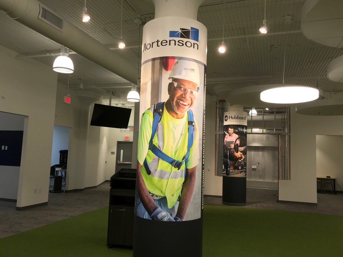JA_North_'s tweet photo. The first of our career industry pillar wraps were installed today. Thanks @3M, Hubbard Broadcasting, @MAMortensonCo, and @Securian for giving kids a visual way to learn about careers! #JAUM #WorkReadyMN https://t.co/fn0ncIqliT