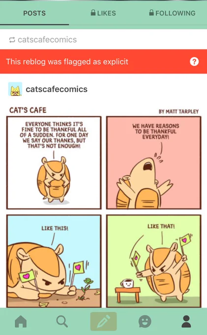 Apparently, my Thanksgiving comic is TOO wholesome for @tumblr. What such an Armadillo thing to do haha 