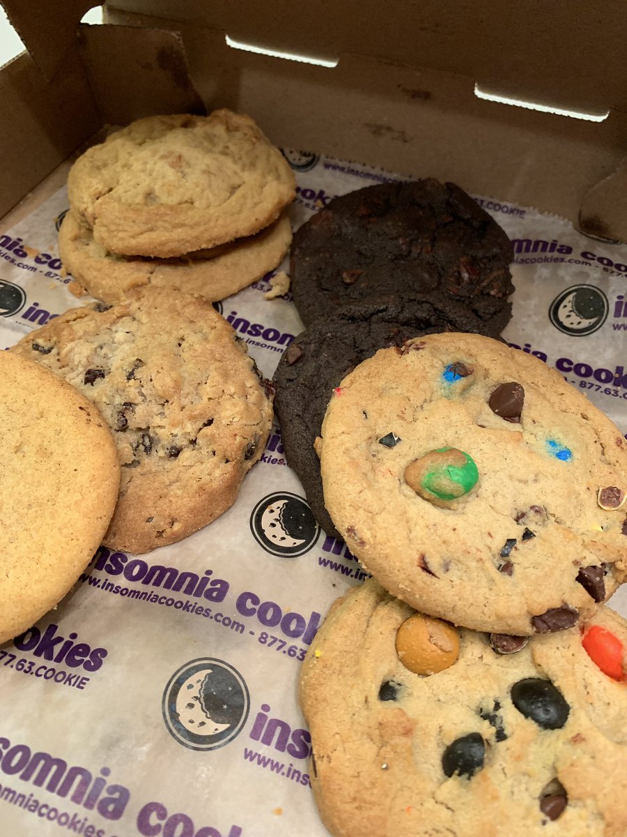 Celebrating #NationalCookieDay today. Anvi brought us <a href="/insomniacookies/">insomnia cookies</a> 🍪🍪🍪