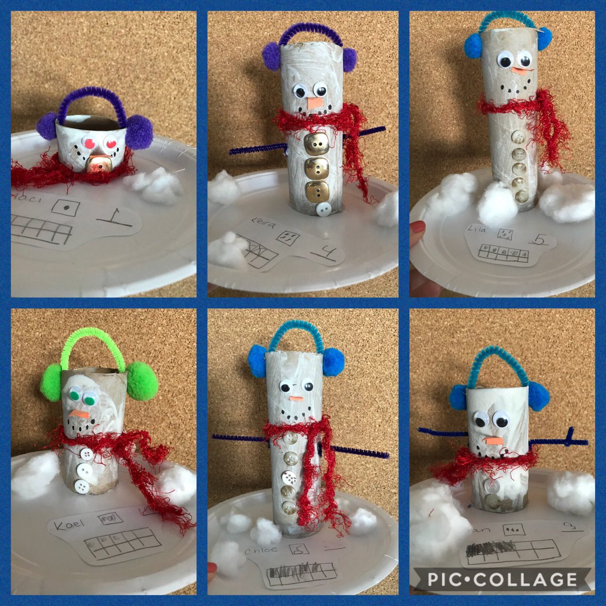 e_grose's tweet photo. These adorable snowmen were a blast to make! 1st roll a dice. 2nd build a block tower using the number you rolled. 3rd cut paper towel roll to the same height as your tower. Next get creative. Show ur number in as many different ways as you can! #highexpectations @tldsb @monckps https://t.co/pNNwQUJwjX