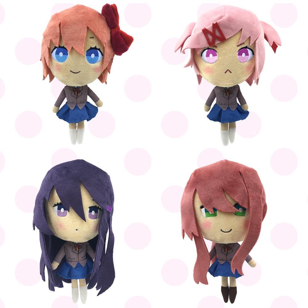 TeamSalvato's tweet photo. The DDLC plushes are now in stock and being shipped! https://t.co/2iv0PUixpv https://t.co/hJZ6ozpuDK