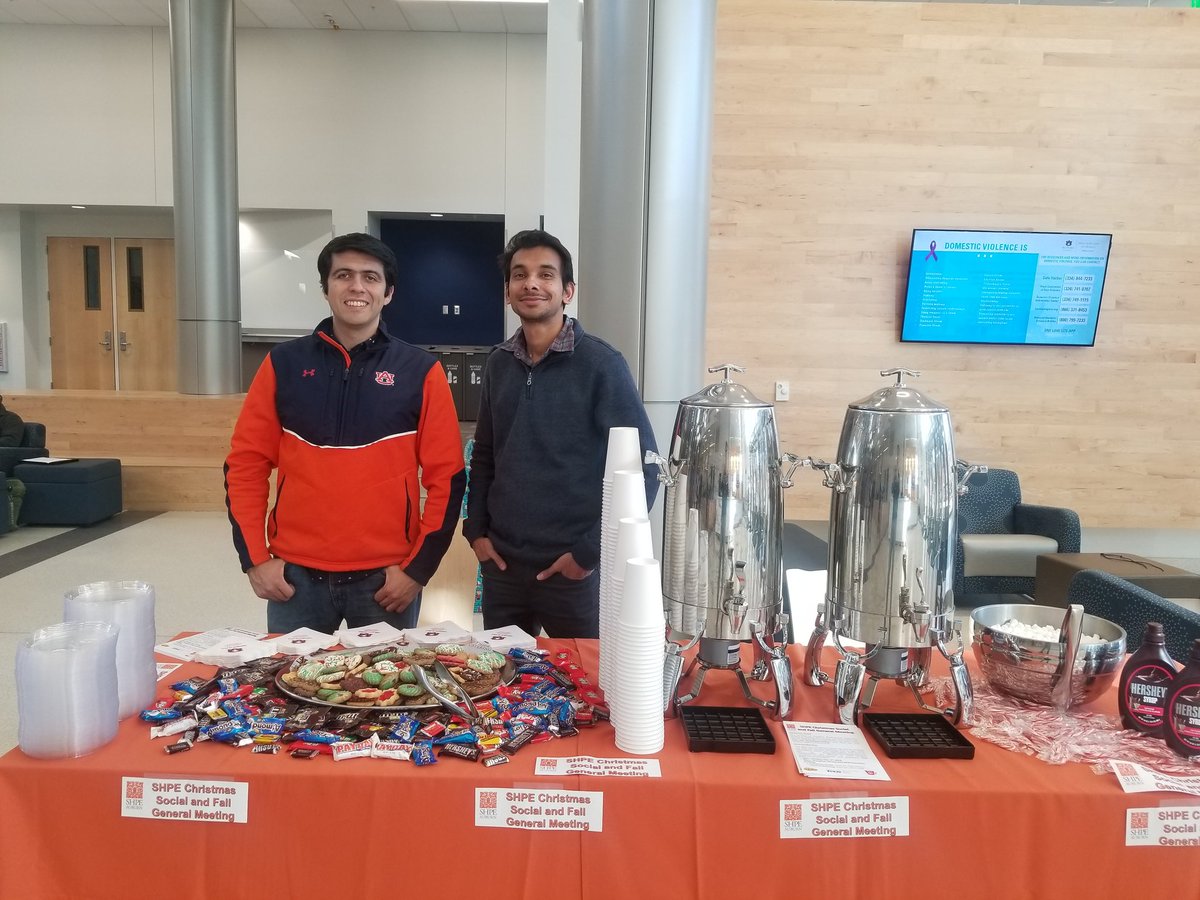 shpe_au's tweet photo. Pass by Mell Classroom Building next to the front desk at 3:00 pm to grab some cookies and hot chocolate and meet the new board of our organization @AuburnEngineers @AuburnU @SHPE @SHPE_Region5 https://t.co/XFCuiEjfRN