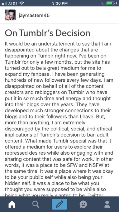 My thoughts on Tumblr: &ldquo;It is not healthy to live in a world where we are told we can be one way here<a href="/tag/tumblr"class="tags"><span>#tumblr</span></a><a href="/tag/erotica"class="tags"><span>#erotica</span></a><a href="/tag/endofdays"class="tags"><span>#endofdays</span></a><a href="/tag/literotica"class="tags"><span>#literotica</span></a><a href="/tag/dec17"class="tags"><span>#dec17</span></a>