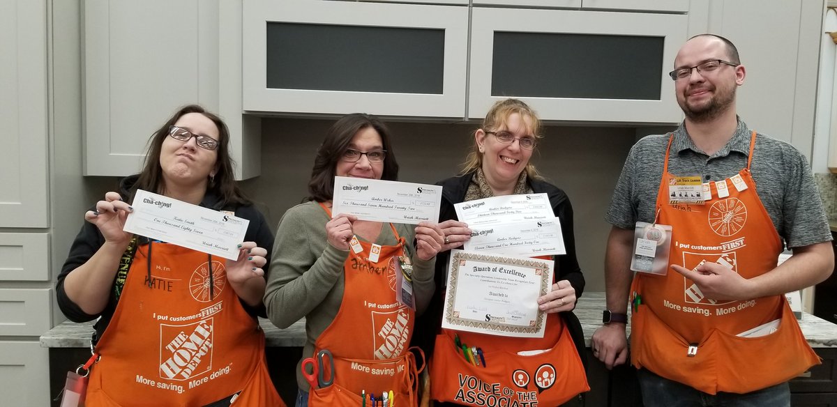 Driving specialty and services sales! Celebrating cha-ching checks and Amber Rodger's first perfect kitchen! <a href="/annette_tcaps2/">Annette Northrup</a> @l_linville <a href="/kimberlykel79/">Kimberly Kelly</a> <a href="/homedepot2766/">Coldwater HomeDepot</a> <a href="/matthew46706/">Matt Liggett</a> <a href="/JulieGiattino/">Julie Giattino</a> <a href="/CadwalladerRob/">Rob Cadwallader</a> <a href="/BenPuhr/">TuffEnuff</a>