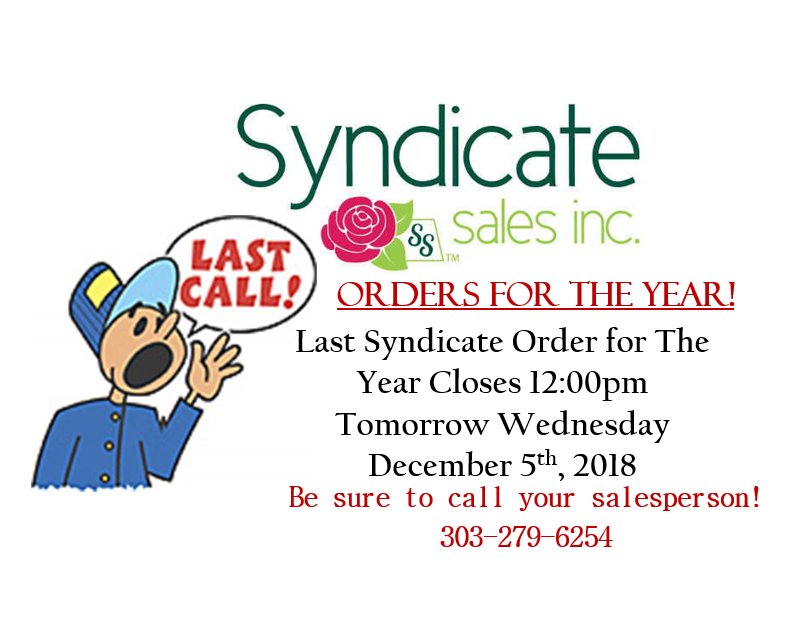 StevensandSon's tweet photo. LAST CALL! Last Syndicate Order for the year closes @ 12pm TOMORROW Wed 12/5/18 Call your salesperson 303-279-6254 #Vases #StevensAndSon #StevensAndSonWholesaleFlorist #Vase #Flower #Flowers #Florist #Colorado #FlowerVase #FlowerVases #InspiredByFlowers #Holiday #HolidayVases https://t.co/o87fkid8dj