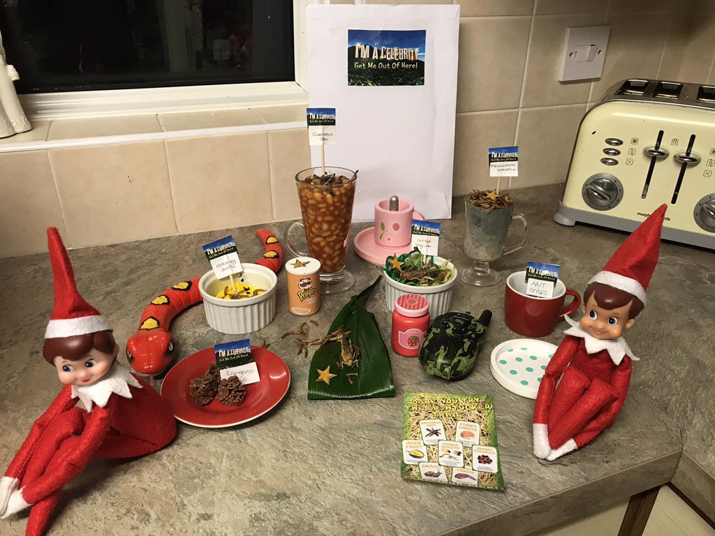 NikkiYxXx's tweet photo. Our elves have been watching too much im a celebrity get me out of here @antanddec @hollywills @imacelebrity 

Disclaimer: no bugs were harmed during the making of this trial 🤣🤣

#elfbushtuckertrial #ImACelebrity #eatingchallenge #elfontheshelf https://t.co/pE4KY3Nz0G