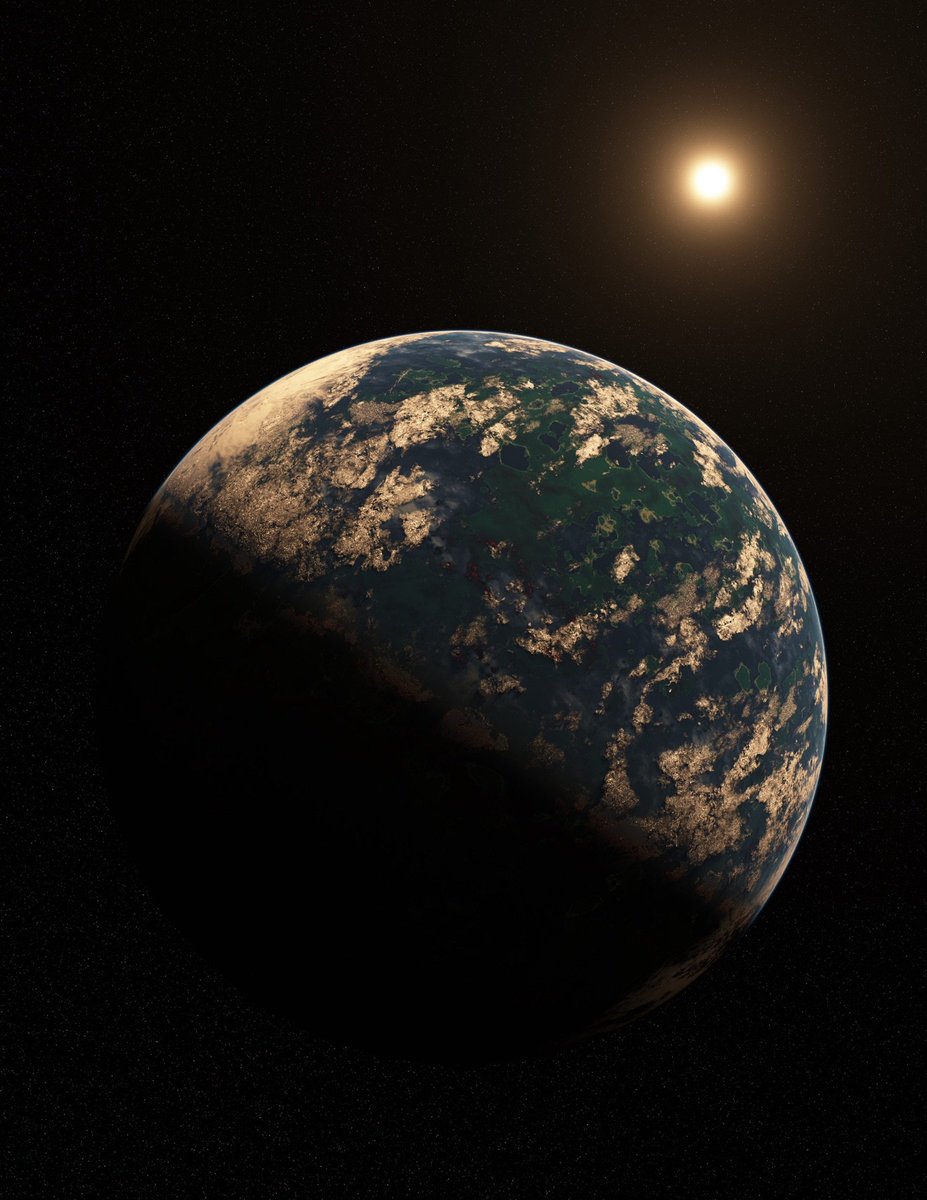 Artist's concept of Kepler 186f, one of the more likely places life may exist outside our solar system. It has water and land, and a distant sun. 