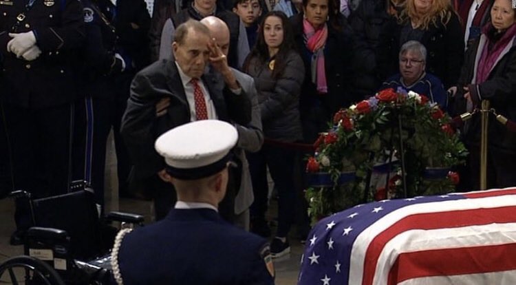 BarbraStreisand's tweet photo. Bob Dole - how nice to see you honoring #41 today. Still handsome at 95! https://t.co/NTm47HK4x4