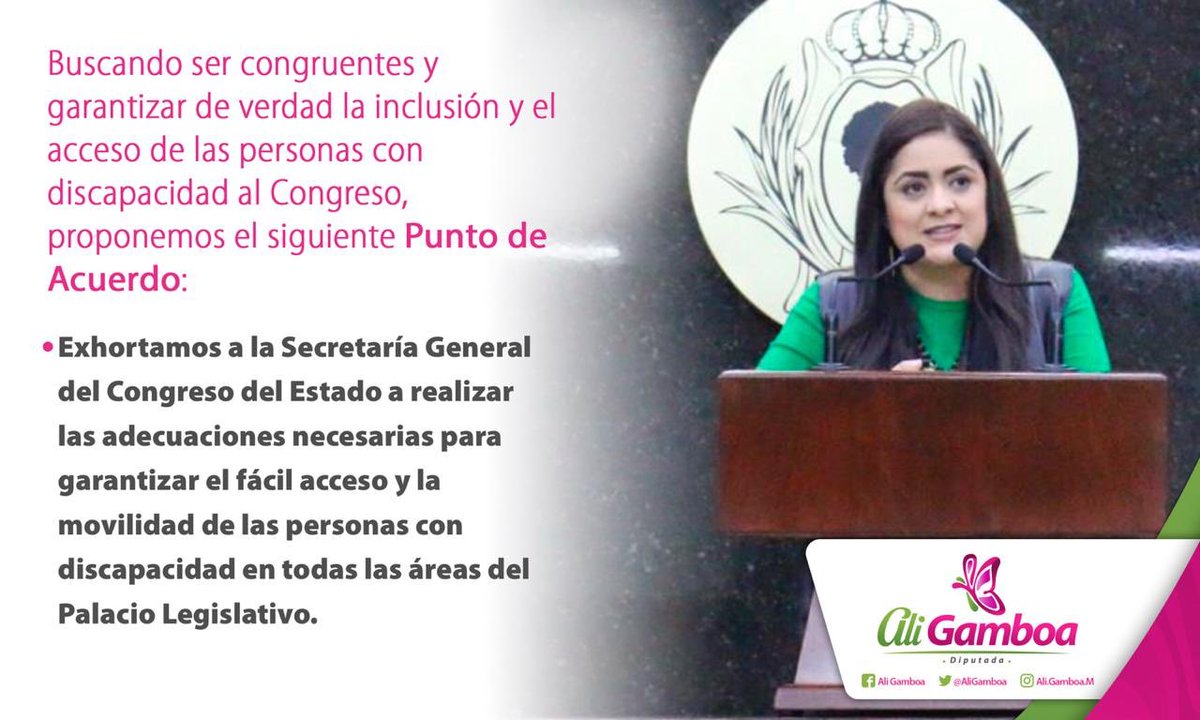 AlyGamboa's tweet photo. La inclusión de las personas con discapacidad en las actividades cotidianas conlleva prácticas y políticas diseñadas para identificar y eliminar barreras. Debemos ser congruentes y empezar en el @CongresoDurango. Por ello, presentamos el siguiente punto de acuerdo: https://t.co/bkuXhPXO1g