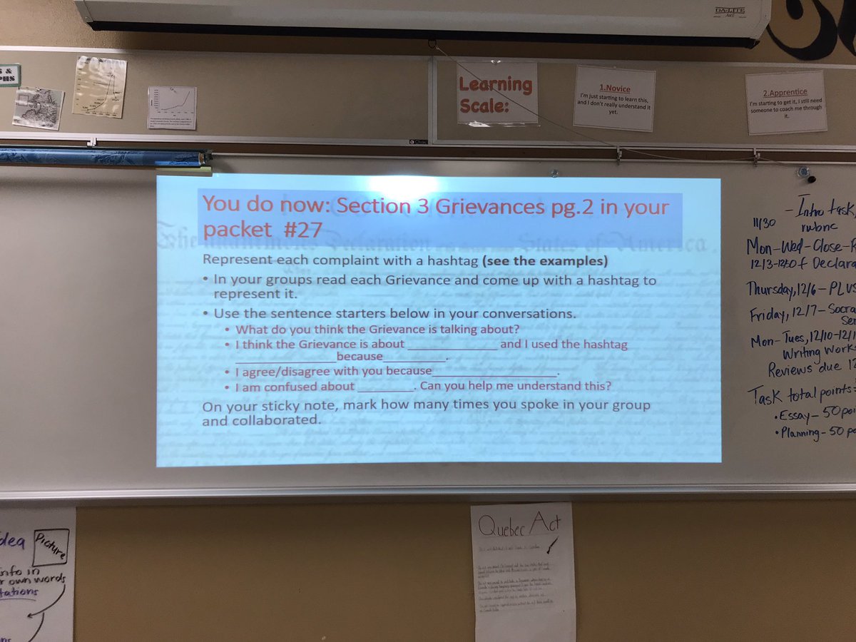 historyxperez's tweet photo. @LitDesignCollab module 2 day 2: full of reading, a bit of writing using hashtags to annotate, and lots of talking today as students de-coded the 27 Grievances in the Declaration of Independence #LakeLDC @SethDEdwards @falcon_98 @ILS_Dave @LitwithBritt1 https://t.co/ehx4qi7H7Y