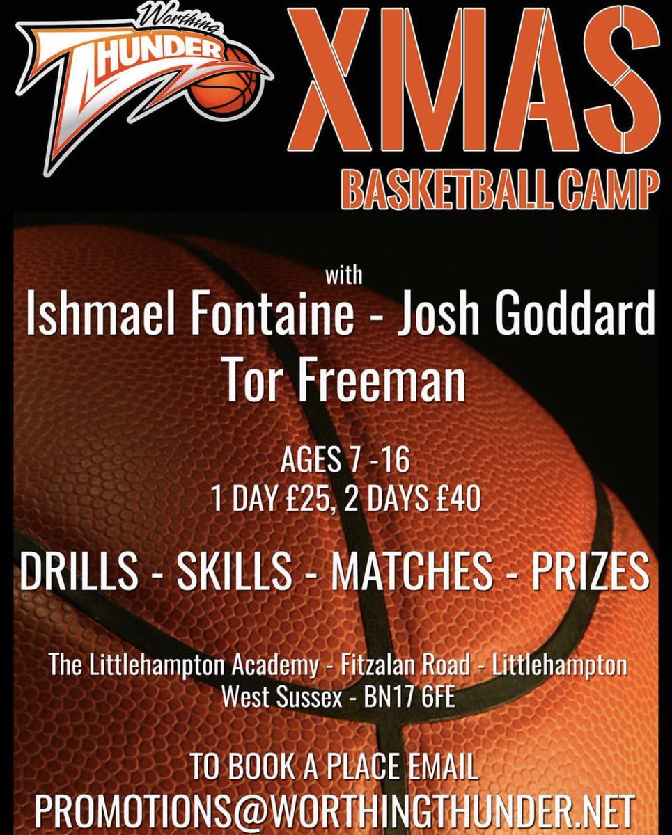 WorthingThunder's tweet photo. Book in for the Christmas camp 20th- 21st Dec- coached by @IshmaelFontaine @Joshgoddard7 and @TorFreeman7 #thundercamp #worthingthunder https://t.co/ghzjGeMIcd