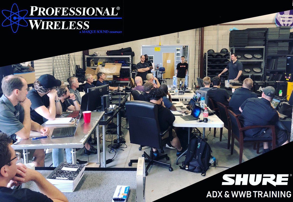 PWSRF's tweet photo. Shure Training at PWS today for staff, clients, &amp; friends. Led by Ben Escobedo &amp; Bill Ostry. Focusing on ADX, WWB, Quadversity, &amp; frequency diversity. 🎤💻📓 #Shure #AxientDigital https://t.co/3SjAruokDW