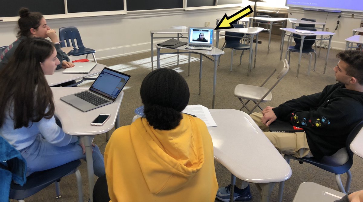 PennCharter's tweet photo. SPOTTED! Anne McKenna OPC '07 on screen, Skyping in to meet with 11th and 12th graders competing in the Wharton Investment Challenge. Anne is at UVA Darden School of Business focused on financial investment. #PCproud #OPC #OPCnetwork #OPCinFinance https://t.co/rO2w8LzygL