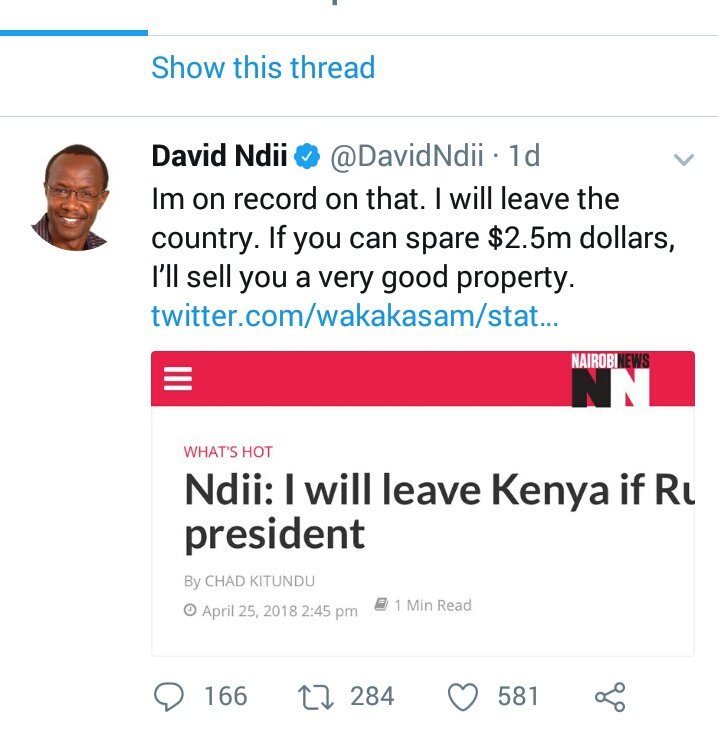 WarsameKorio's tweet photo. We need bold people like @DavidNdii who can articulate such veracious statement. Nobody want to stay country headed by corrupt leader. I will be second person to leave the country.  Actually such is meritorious action. https://t.co/aVRamfmYcD