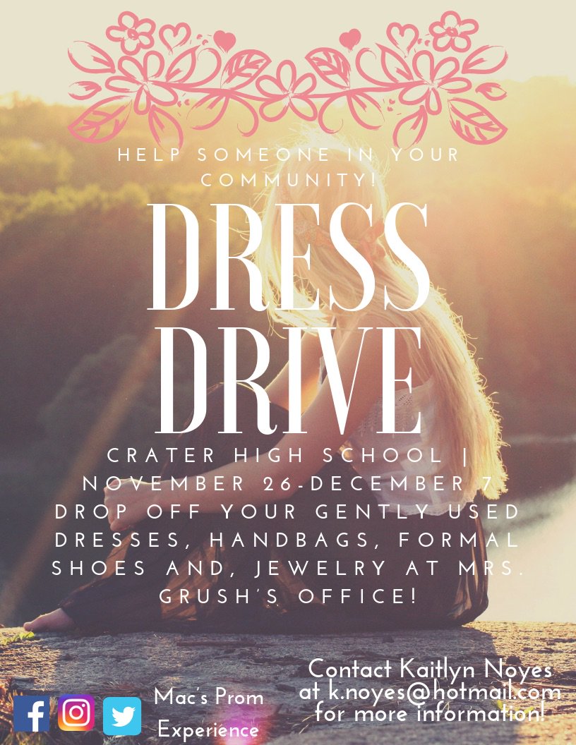macsprom's tweet photo. Don’t forget this is the last week to donate for the drive at Crater High School! Details on flyer below! https://t.co/3AUmEkOmB5