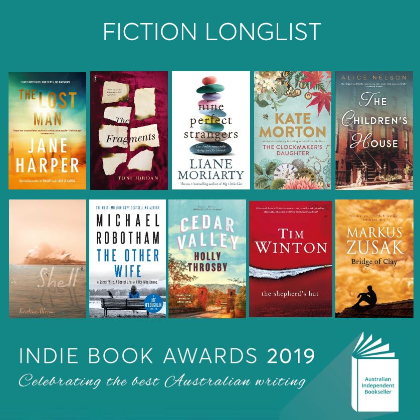 AusIndieBooks's tweet photo. Fiction Longlist #IndieBookAwards19 @janeharperautho @MacmillanAus @TonileeJordana @text_publishing #LianeMoriarty #KateMorton @AllenAndUnwin #AliceNelson @PenguinBooksAus #KristinaOlsson @SimonSchusterAU @michaelrobotham @HachetteAus @hollythrosby #TimWinton #MarkusZusak https://t.co/ZaM4u7p3Pk