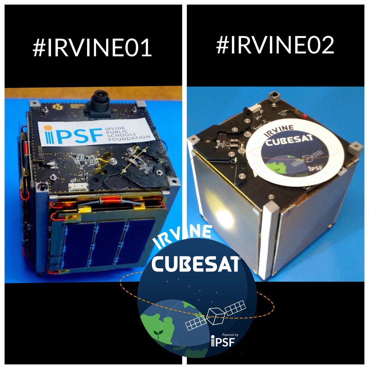 irvinecubesat's tweet photo. A Tale of 2 Satellites ✅orbiting 🌍 at the same time ✅ #IRVINE01 🚀 into #space with @RocketLab &amp; #IRVINE02 🚀@SpaceX #Falcon9 @SpaceflightInc ✅build,programmed,&amp; tested by high school students from @IUSD &amp; @TUSDschools ✅Powered by @IPSFinfo ,@DrBrentFreeze , &amp; @thekainsosa https://t.co/2Vgbc6DVwK