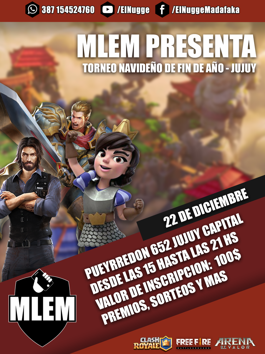 🏆 PRESENCIAL | #CR #FF #AoV 🏆

Nos complace presentar otra edición presencial de nuestra copa en la provincia de Jujuy. Cerramos el año con este torneo navideño!

Toda la info 👇
facebook.com/ElNuggeMadafak…

Se agradece ❤️🔁
<a href="/crJujuySelecc/">Seleccion Jujeña CR</a> <a href="/ComunidadCR_ARG/">F Comunidad ARG - #QuedateEnCasa</a> @DarkfightGT_ <a href="/KmanuS88/">Manu Terrones Godoy</a>