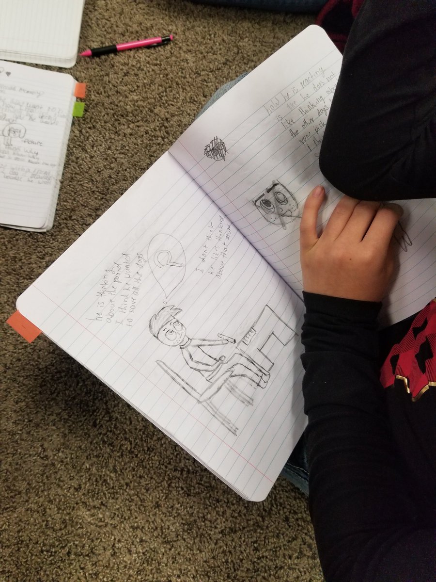 ChelseaMeJones's tweet photo. Did some sketching during some pivotal scenes in our read aloud, Love that Dog, the other day! I had some great sketches to help us grow ideas about our character, Jack! #4thgraderocks #readaloud #lovethatdog #sketchingwhilereading #growingideas #readingworkshop https://t.co/lxXneUfDEl