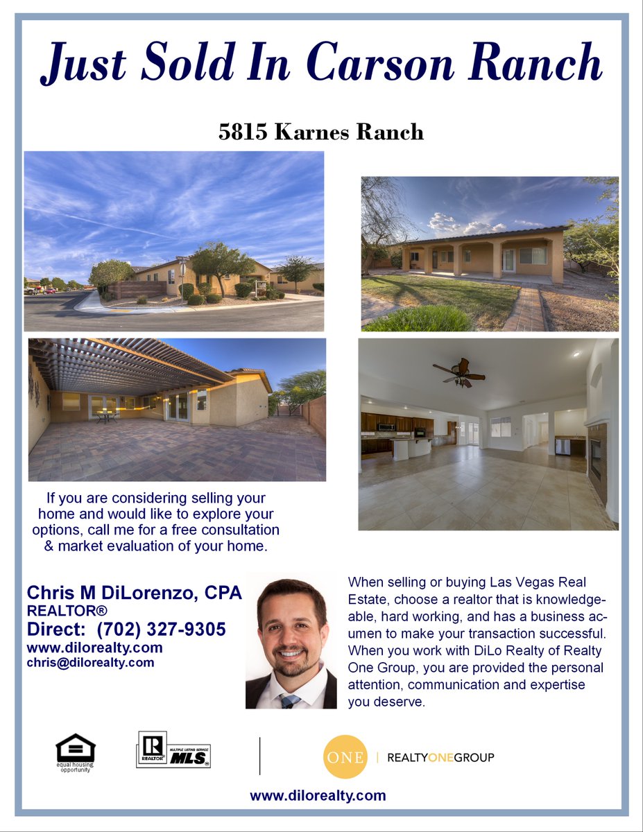 DiLoRealty's tweet photo. Just sold this home in Carson Ranch.  If you are considering selling your home, please contact me for a free consultation! 
#cpaandrealtor #crackingthecode #lasvegas https://t.co/cctv1HSb3Q