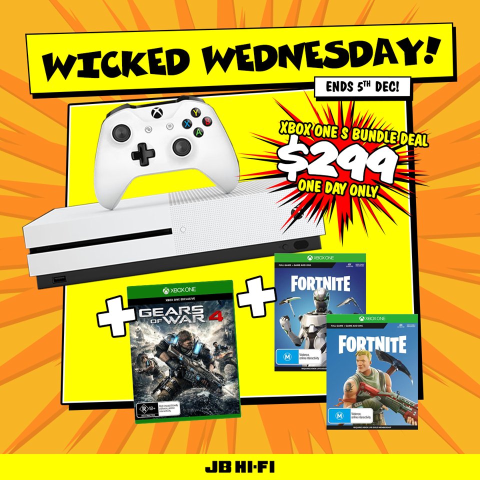 Jb Hi Fi On Twitter Our Wicked Wednesday Sale Continues With This Xbox One S Bundle Pack Just In Time For Xmas This Deal Is For Today Only In Store And Online Xbox One S Fortnite Bundle Jb Hi Fi Xbox One S Fortnite Bundle Jb Hi Fi Jb Hi Fi On Twitter Our Wicked Wednesday Sale Continues With This Xbox One S Bundle Pack Just In Time For Xmas This Deal Is For Today Only In Store And Online