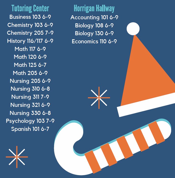Last chance to meet with our tutors before finals start! Swipe to see which classes will be represented at Study Knight tomorrow. You do not have to attend for the whole time listed, just come and go as you please.
