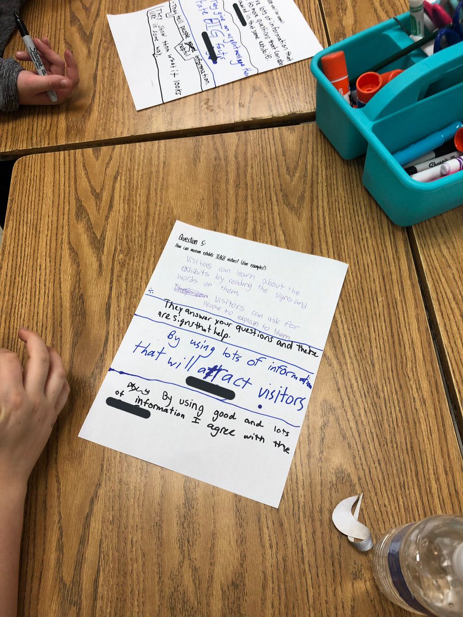 LRGteach's tweet image. To process and share our thinking about our museum visit, Ss participated in a variation of a known #thinkingroutine called Pass the Chalk Talk (thanks @tchrwithatitle!). By the end, they answered 5 diff Qs and responded to each other’s 💡s. #MakingThinkingVisible #FHESfamily
