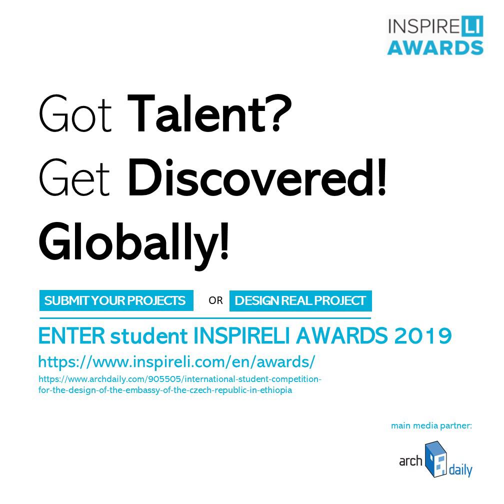 4th Annual of student INSPIRELI AWARDS. There are two possibilities how the students can participate: (1) Upload they students projects – inspireliawards.com, and (2) Create the real project of the  Czech Embassy in Addis Abeba (Ethiopia) – inspireli.com/en/awards/real…