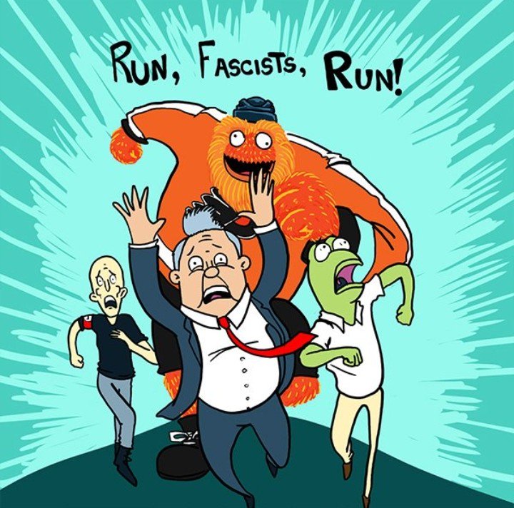 FellowGritty's tweet photo. Gritty no hunt for sport, only for food! #fashfood #FightFor15 #eattherich https://t.co/sxbpSvAERs