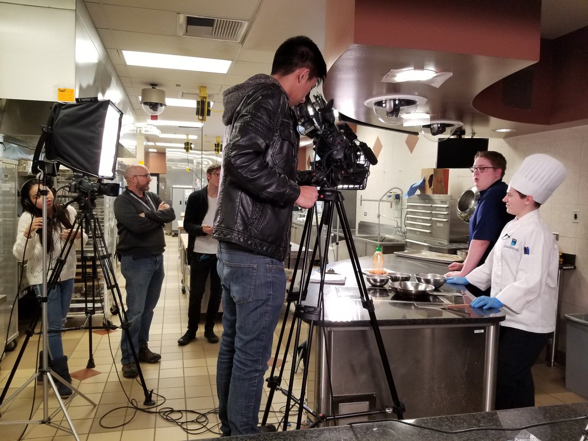 NAIT2ndEdition's tweet image. Team B is having a great time filming Cooking with Ernest&apos;s featuring Potato Pancakes! Stay tuned for Team B&apos;s final show this week! @NAIT #nait2ndedition #Cooking #NAIT @ErnestsNAIT