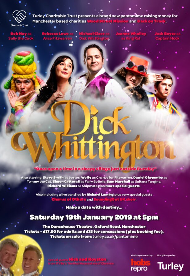 mikeyclare's tweet photo. Turley Charitable Trust are back at the Dancehouse, Manchester on Sat 19th Jan 19 with a brand new panto raising money for two amazing charities @WoodSt_Mission and @BackonTrackMcr tickets available now from https://t.co/b2sy4XGBLj @turleyplanning https://t.co/XXuVqqFGQ1