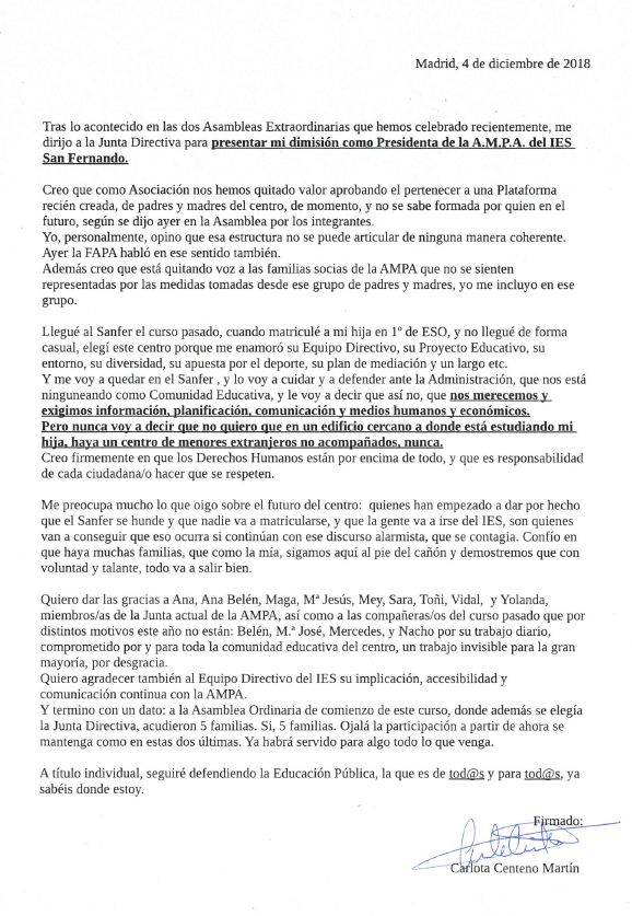 lacentenoc's tweet photo. He tenido que dimitir, no voy a permitir que se use una AMPA para argumentaciones xenófobas #AMPAIESSanfer #asíno https://t.co/q0tLqRBO5X