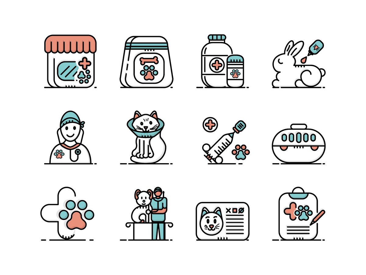 Hi! V2 of my new Icons set is OUT! Check it HERE >>bit.ly/2QVFXCg  #llustration #icons #vet #pet #veterinarian #veterinary #medical #care #vetsign #petcare #vetbusiness #vaccination #iconfinder #dribbblers #dribbble #yourdesignjuice @iconfinder @dribbble @gfxmob