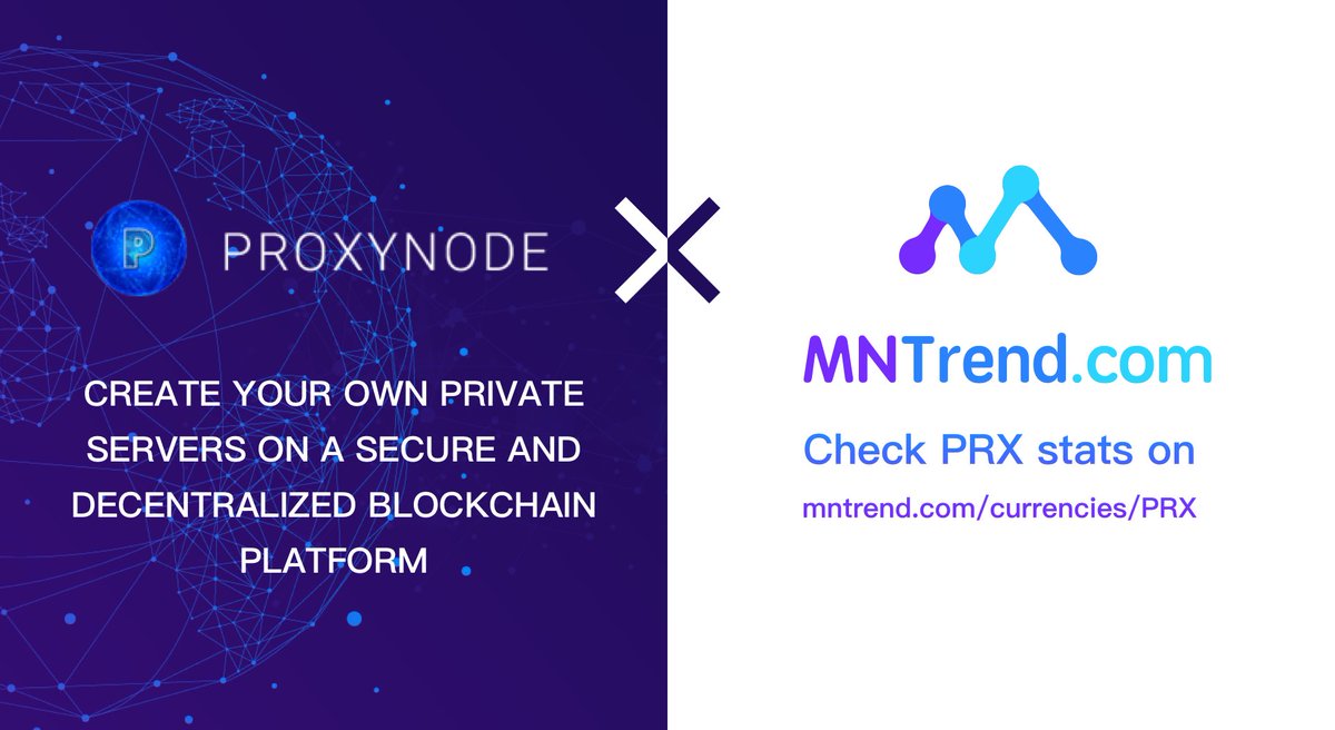 mntrend_com's tweet image. Proxynode (PRX)  already listed on mntrend.com                @ProxyNodeCoin 

Check PRX stats on MNT:
English: mntrend.com/en/currencies/…
简体中文: mntrend.com/cn/currencies/…
Deutsch: mntrend.com/de/currencies/…
Русский: mntrend.com/ru/currencies/…

#Masternodes #MNTrend $PRX