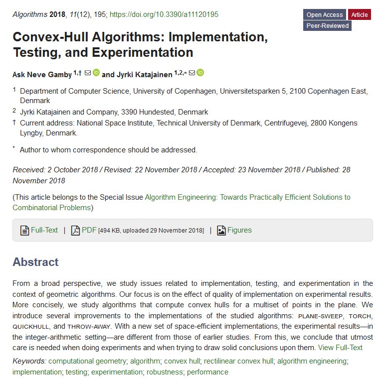Algorithms_MDPI's tweet image. 👏👏The first paper in the Special Issue "#AlgorithmEngineering: Towards Practically Efficient Solutions to #Combinatorial Problems" (mdpi.com/journal/algori…):
Convex-Hull Algorithms: Implementation, Testing, and Experimentation.
Welcome to read it at: mdpi.com/1999-4893/11/1…