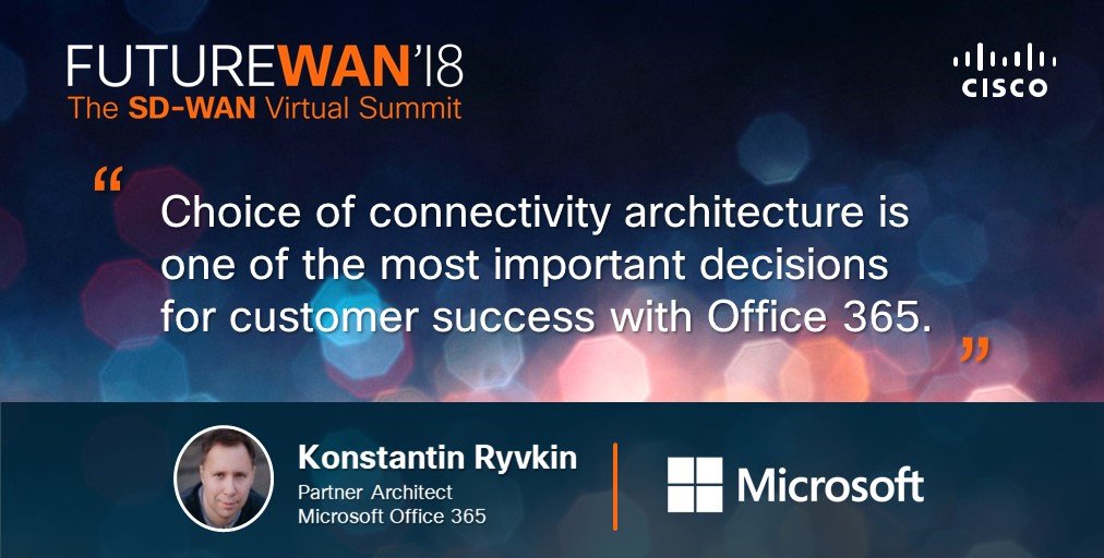 ciscoapac's tweet photo. #FutureWAN'18: Connectivity is one of the key challenges for Office 365 customers. The right #SDWAN solution implementing local &amp; direct Internet egress for Office 365 traffic can increase end-to-end performance &amp; availability, while reducing #network costs and complexity. https://t.co/Dm92zmo3L9