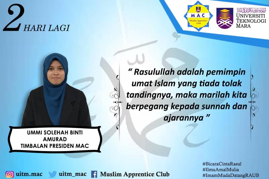 uitm_mac's tweet photo. Bicara Cinta Rasul (6 Disember 2018) ✨ @uitmraub @mpppahanguitm @JPKuitmraub @mppuitmraub @SMPPuitmphg https://t.co/OgEObqh4Bb