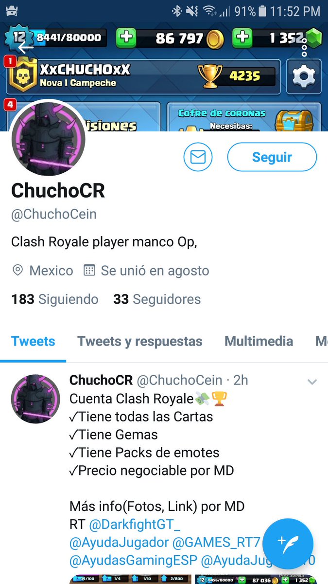 ♦️Amigos ayuden a denunciar a este ratero♦️dice que vende su cuenta y sólo se dedica a estafar ya le pasó a un amigo #ClashRoyale @DarkfightGT_ <a href="/AyudaJugador/">Ayuda Jugador</a> @BlackBearsCR <a href="/LigaPicoHelado/">Guti</a> <a href="/Psych0_Gaming_/">Psycho Gaming</a> <a href="/TheKingsTeam1/">The King's Team</a> <a href="/booksdirection/">𝚕𝚊𝚛𝚒 || 📖:</a> <a href="/ItsDockerCR/">TC l Docker</a> <a href="/JosueRT5/">JosueRT</a> @chuchocein