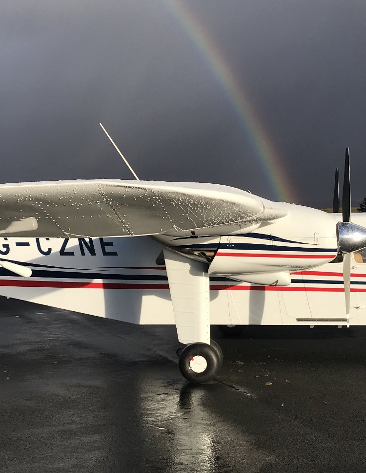 Beautiful Rainbow over our @BrittenNorman Islander at @ILYAirport last week while visiting the stunning @TheMachrieLinks