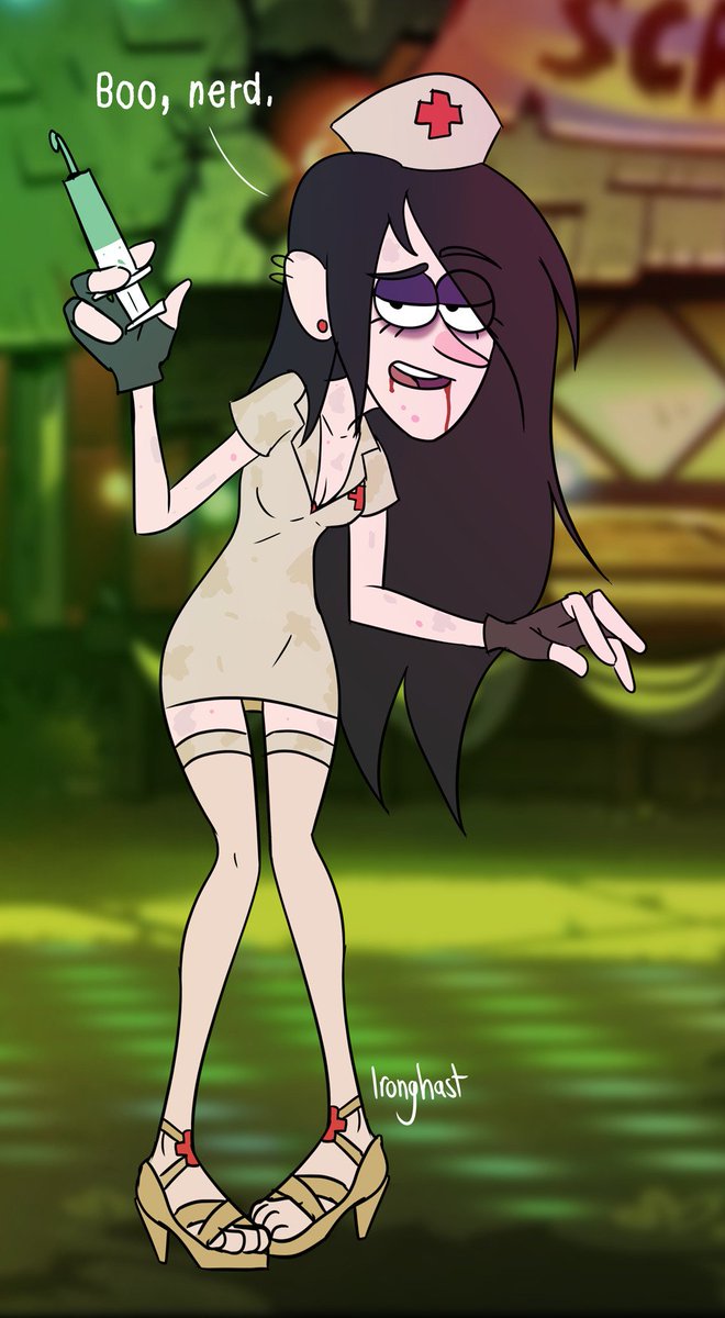 A drawthread request of Robin, the rule 63 AU of Robbie from Gravity Falls dressed as a zombie nurse